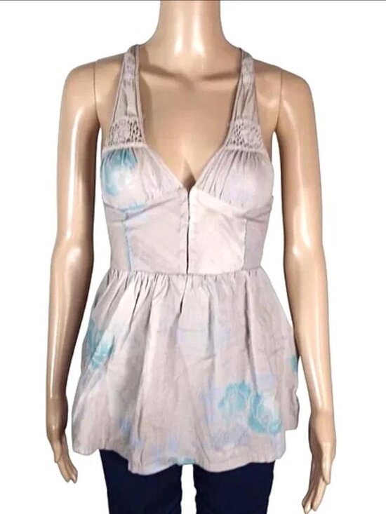 Free People Tops - Vintage Free People Womens Top Size 0 Gray Boho Smocked Floral Lightweight